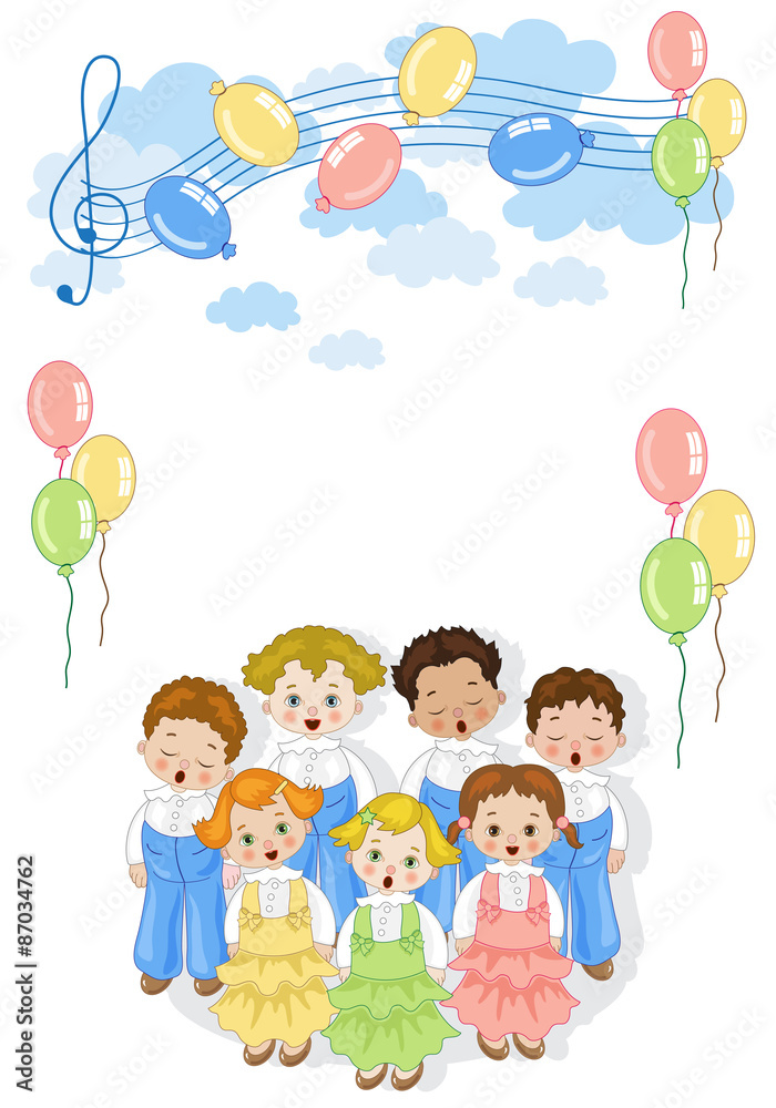 Coro di Bambini - Sfondo con decorazioni per auguri Coro di Bambini - Sfondo con decorazioni per auguri