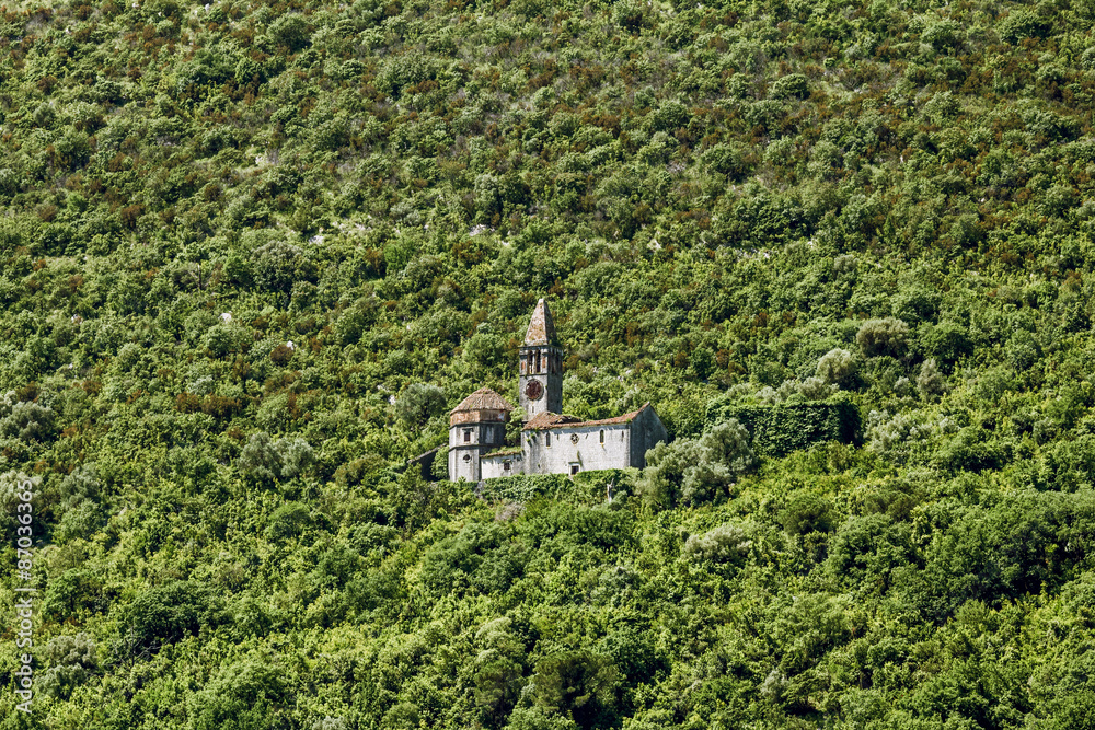 Church in the mountains around the town Prcanj in Kotor bay Church in the mountains around the town Prcanj in Kotor bay