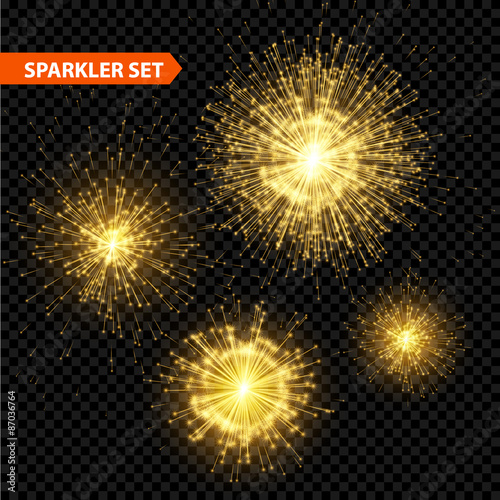 Set of transparent Christmas sparkler. Vector illustration