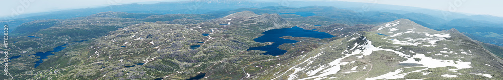 Panoramic view from Gaustatoppen mountain at sunny summer day
