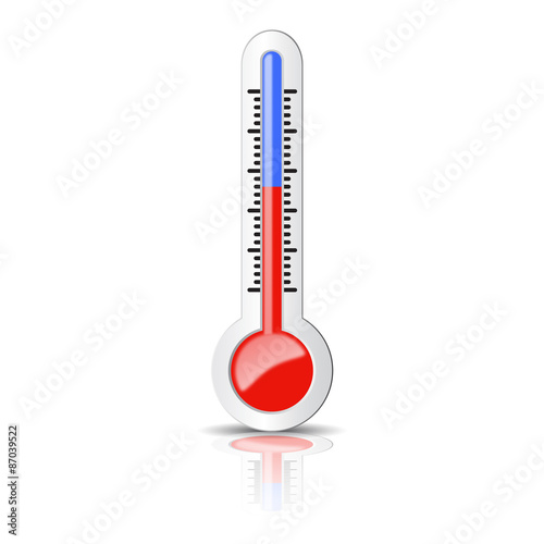 Thermometer on a white background, with shadow and reflection. Isolated. Vector Image.