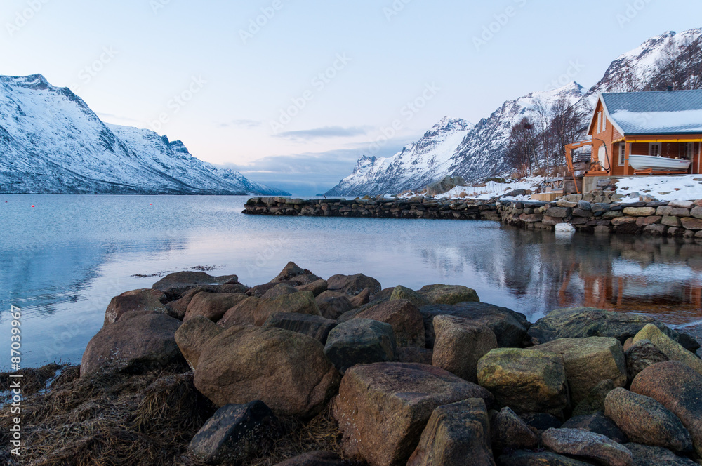 Landscape of Mountain reflection, Ersfjordbotn, Norway