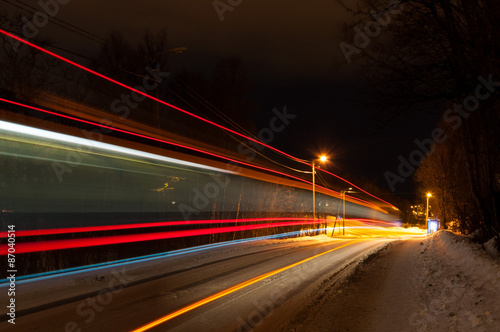 Abstract image of night traffic in Tromso, Norway