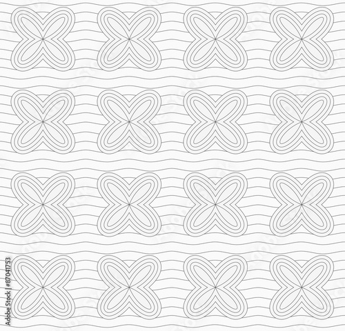 Gray simple four pedal geometric flowers on continues lines