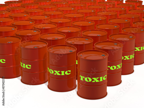 toxic waste barrels on white background