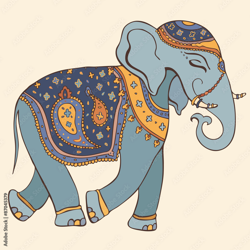 Obraz premium Vector illustration of an elephant. Indian style