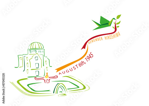 An origami crane makes a symbol of Hiroshima Peace Park. A concept for the commemoration of the Atomic Bomb which was dropped  on April 6th, 1945. Editable Clip Art.