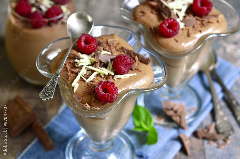 Chocolate mousse with raspberry. Chocolate mousse with raspberry.