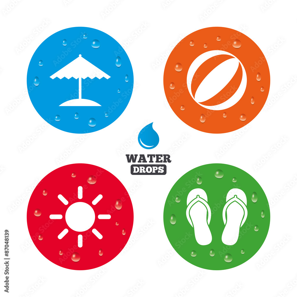 Beach holidays icons. Umbrella and sandals.