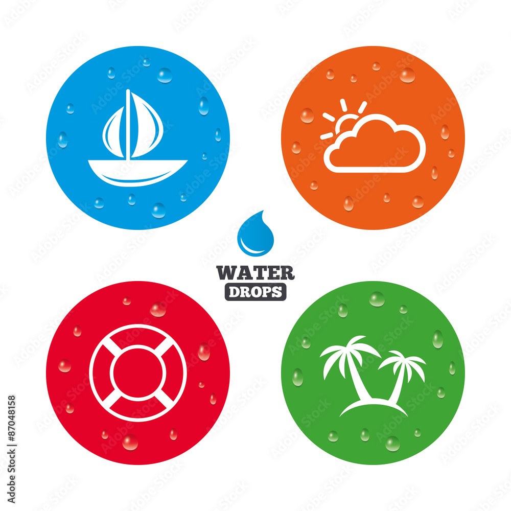 Travel icons. Sail boat with lifebuoy signs.