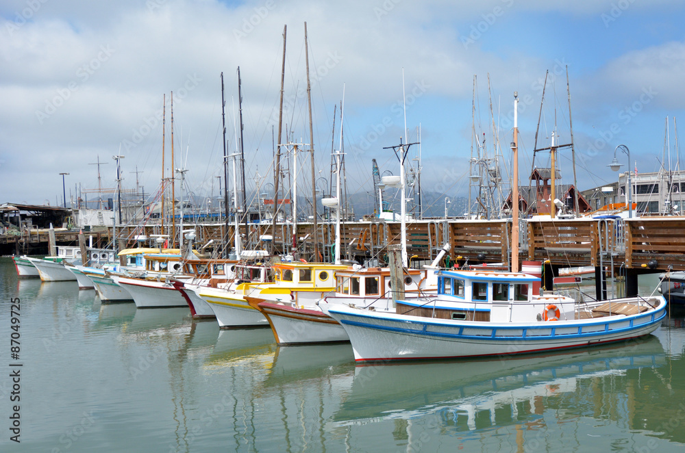 colorful Fishing boats in Fisherman Wharf San Francisco