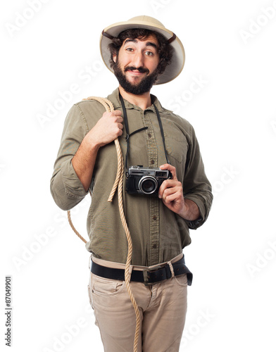 crazy explorer man with rope photo