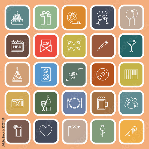 Birthday line flat icons on orange backgound