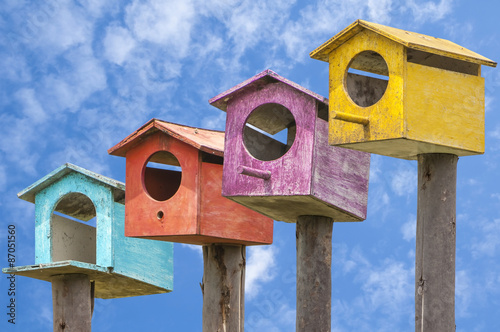 Nesting boxes and blue sky background