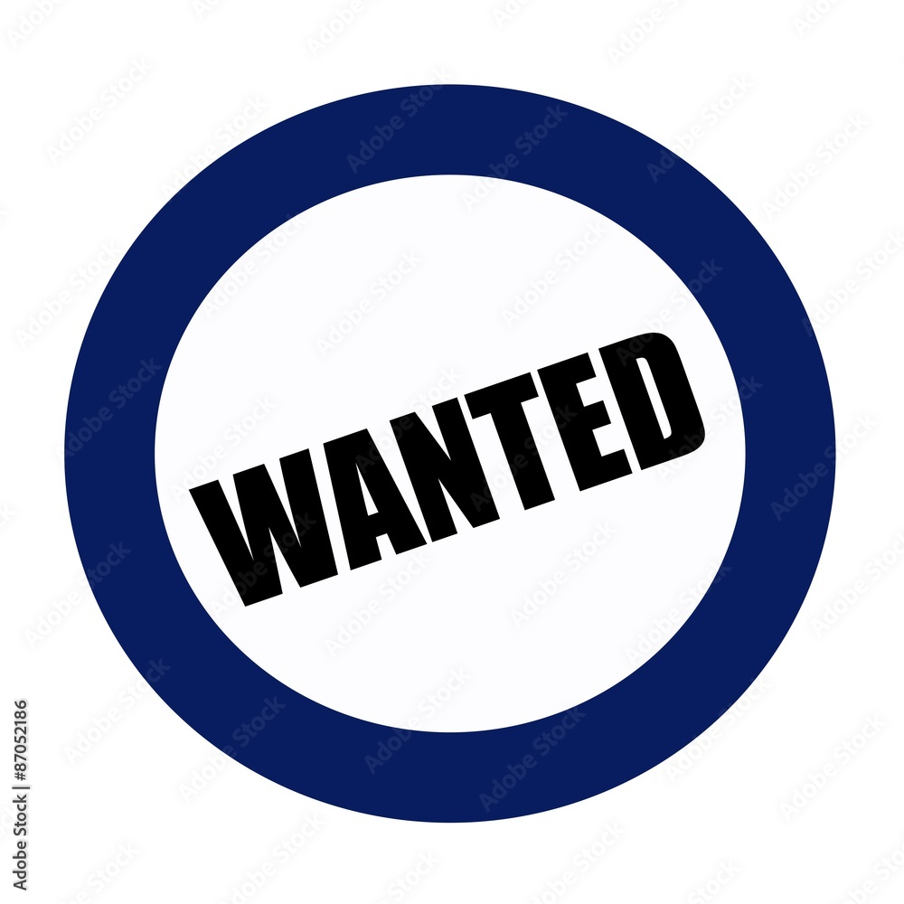 WANTED black stamp text on white