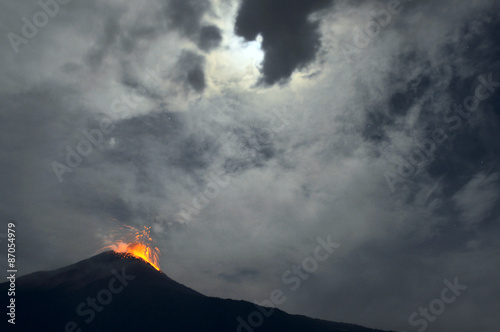 Night eruption. Tungurahua Volcano, Banos, Cordillera Occidental