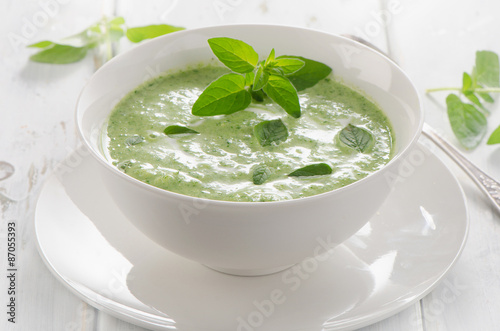 Creamy vegetable soup with herbs.