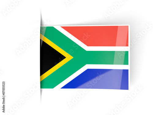 Square label with flag of south africa