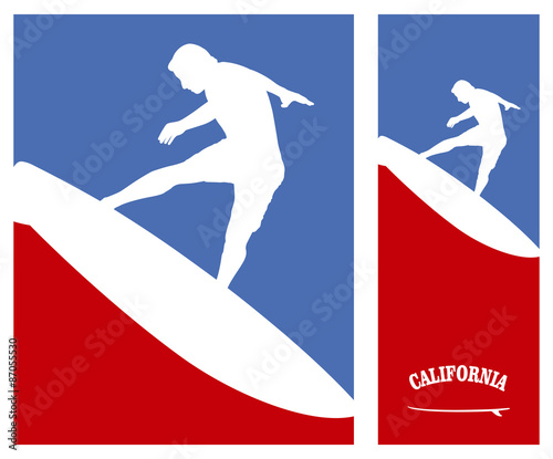 vintage american surf banner with surfer jumping