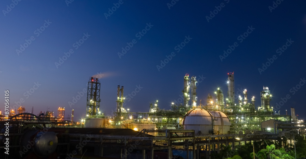 Petrochemical plant at night light
