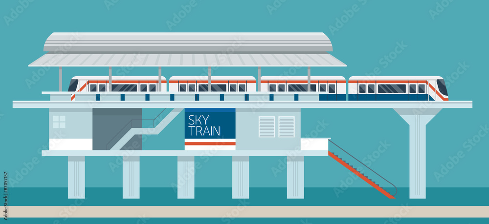 Fototapeta premium Sky train Station Flat Design Illustration Icons Objects