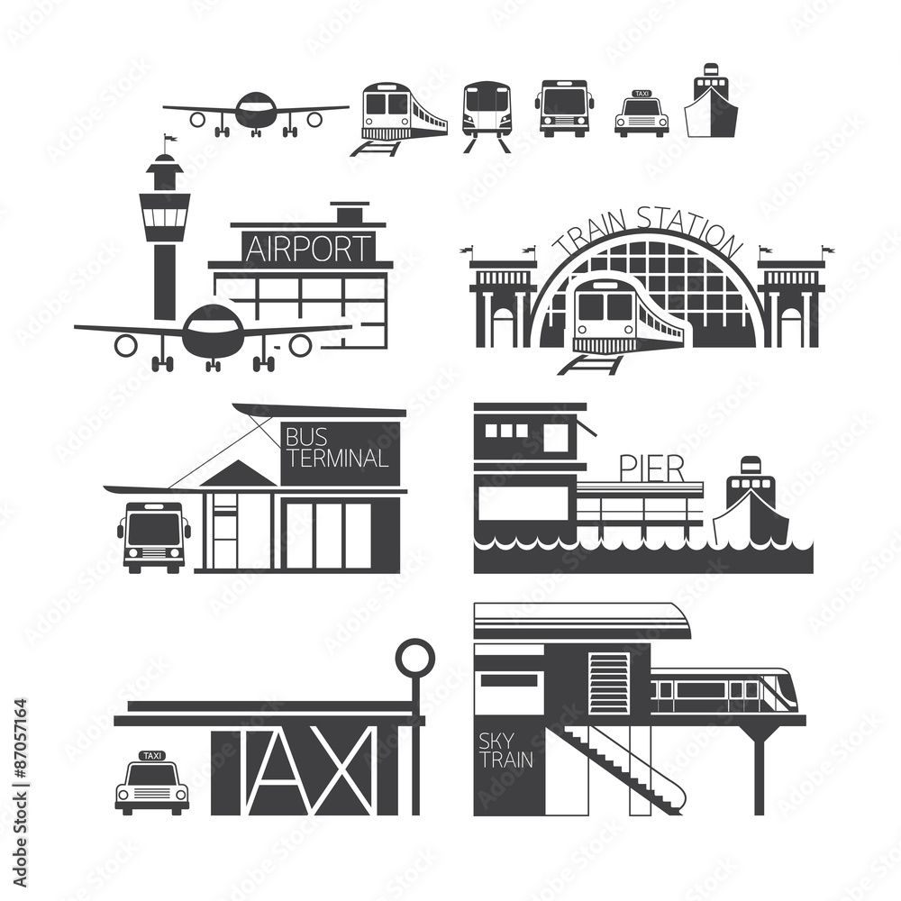 Mode of Transport Illustration Icons Objects Monochrome Mode of Transport Illustration Icons Objects Monochrome
