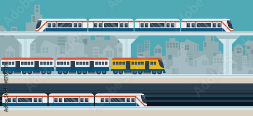 Train, Sky Train, Subway, Illustration Icons Objects