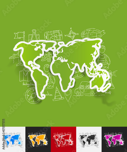 map paper sticker with hand drawn elements #87057555