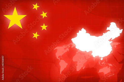 China Map and Flag on a world globe news background