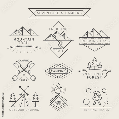 Camping Label and Badge Linear Style