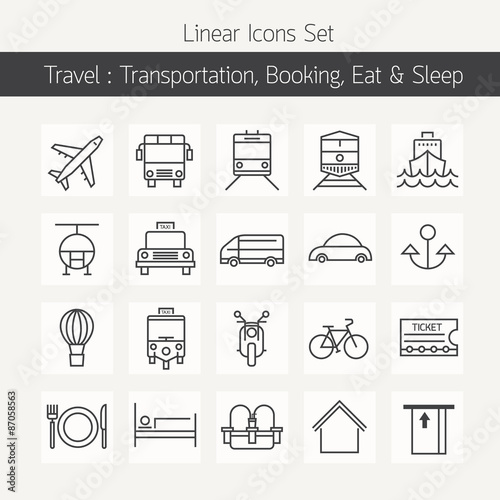 Transportation Booking  Line Icons Set