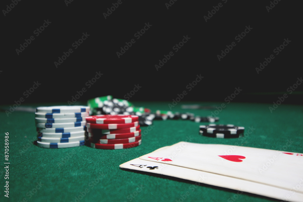 poker chips on the cloth combination of cards poker chips on the cloth combination of cards
