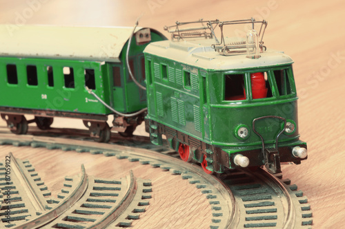 Vintage toy railway and locomotive