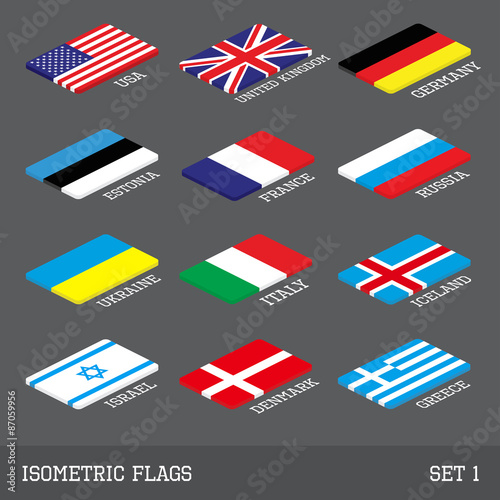Set of 12 flat isometric vector flags