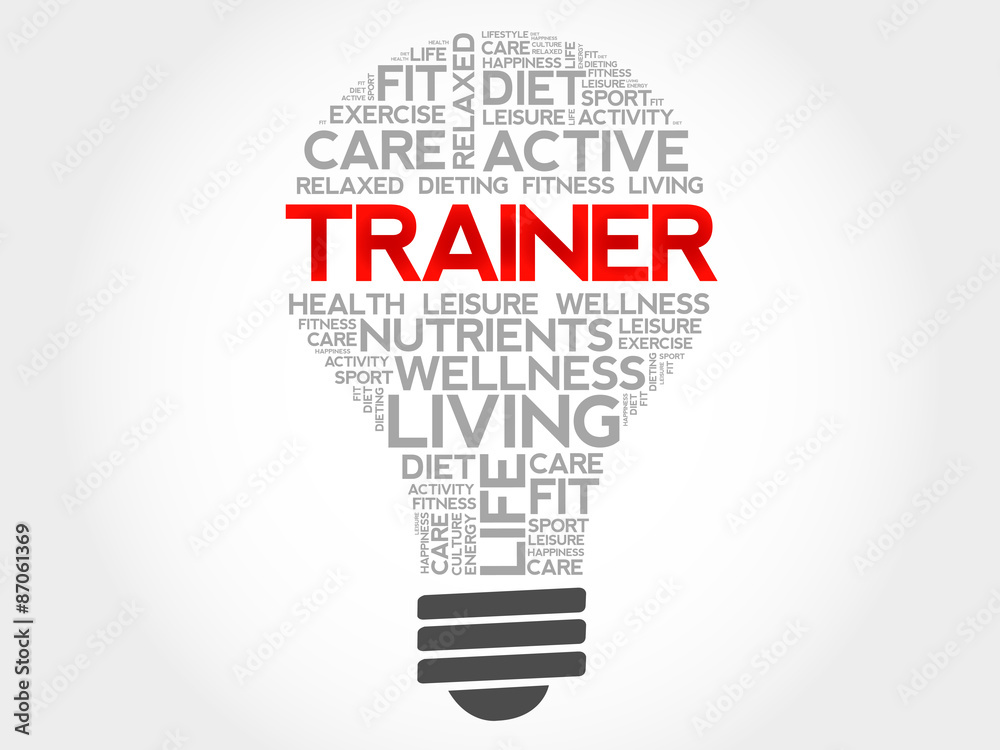 Trainer bulb word cloud, health concept Trainer bulb word cloud, health concept