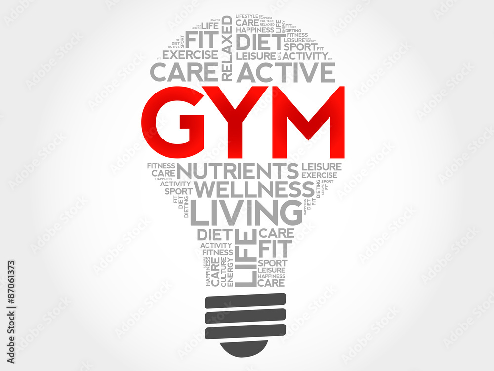 GYM bulb word cloud, health concept GYM bulb word cloud, health concept