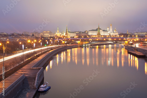 View of the Moscow Kremlin and Big Stone Bridge. Russia © Oleksii Nykonchuk