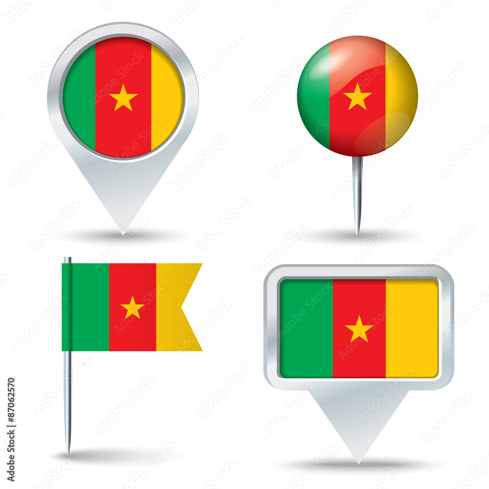 Fototapeta premium Map pins with flag of Cameroon