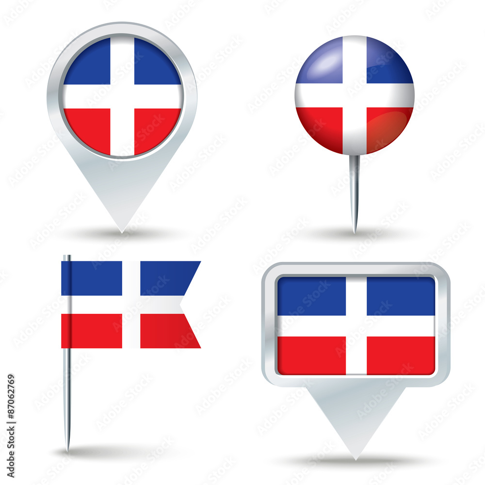 Obraz premium Map pins with flag of Dominican Republic