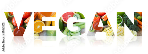 vegan word of fruits and vegetables background