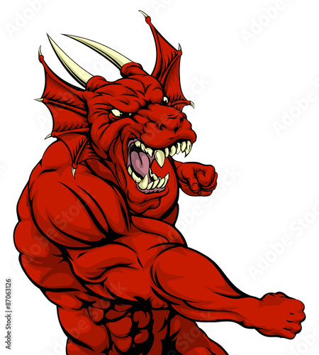 Red dragon mascot fighting