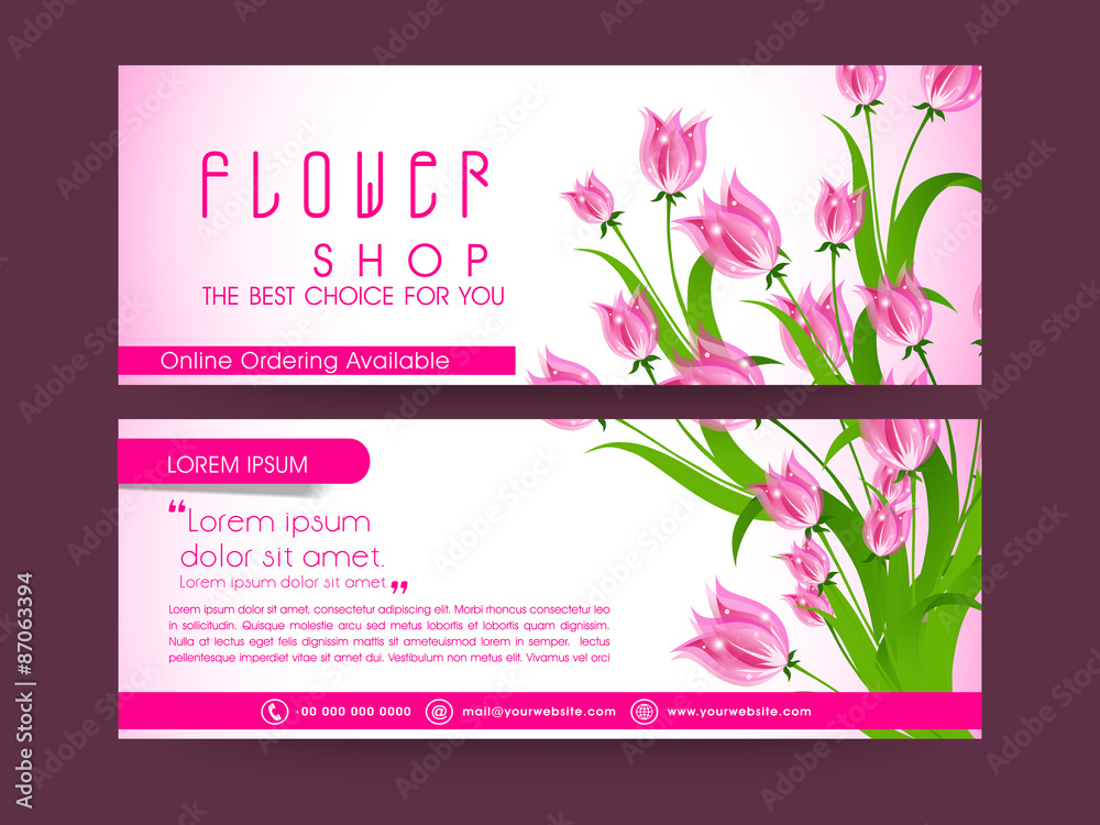 Flower shop web header or banner set.