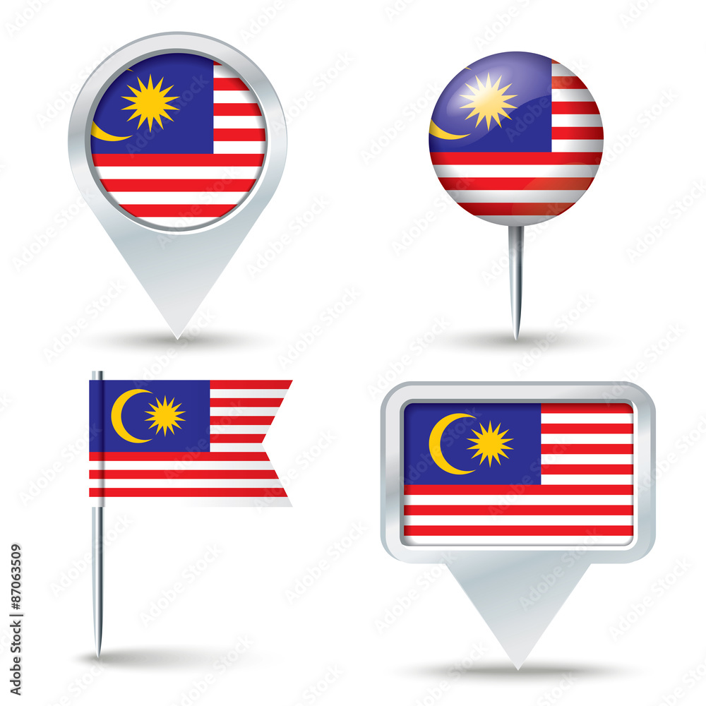 Map pins with flag of Malaysia Map pins with flag of Malaysia