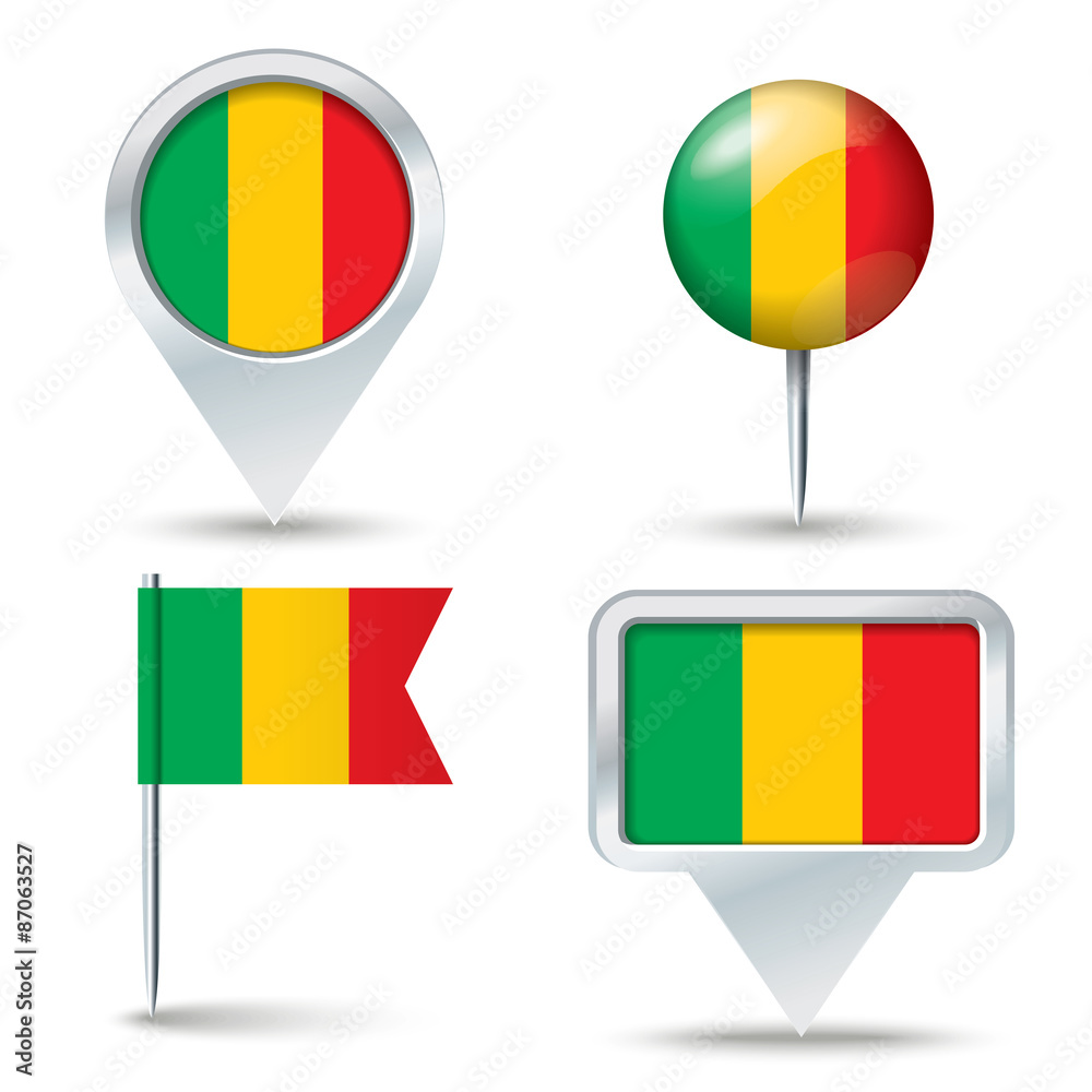 Fototapeta premium Map pins with flag of Mali