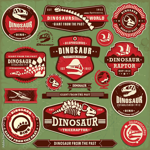 Vintage dinosaur label design set
