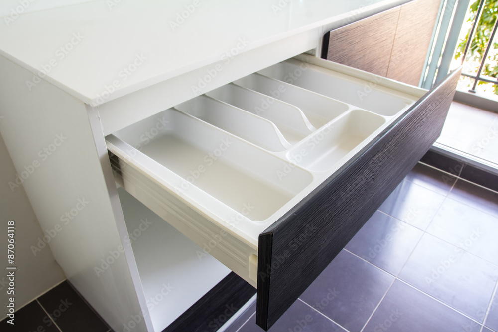 opened white empty drawer opened white empty drawer