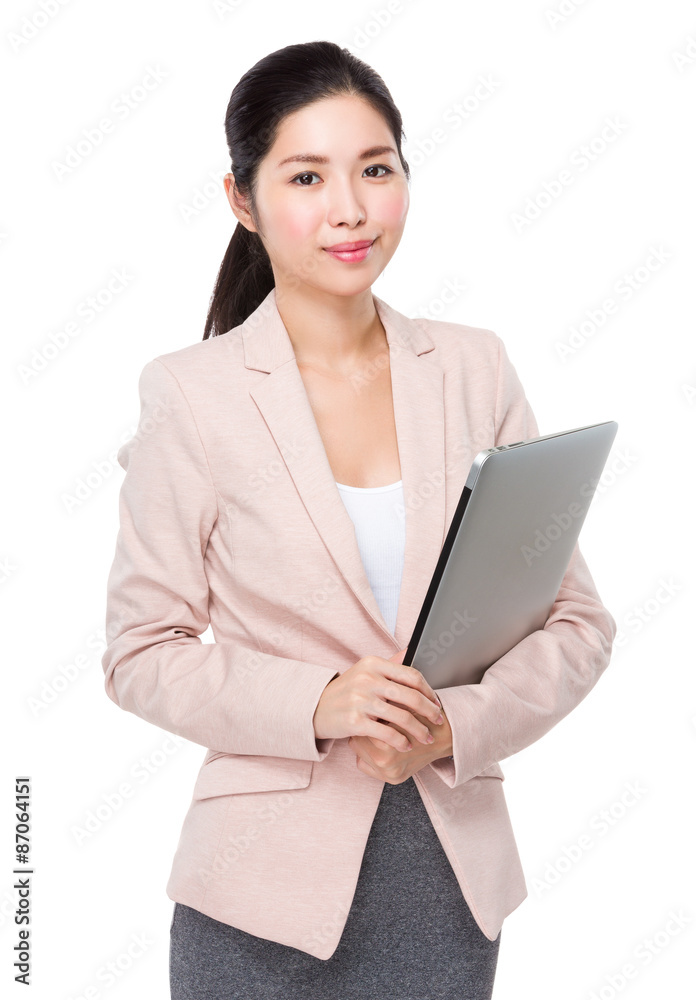 Asian Businesswoman hold with notebook computer Asian Businesswoman hold with notebook computer