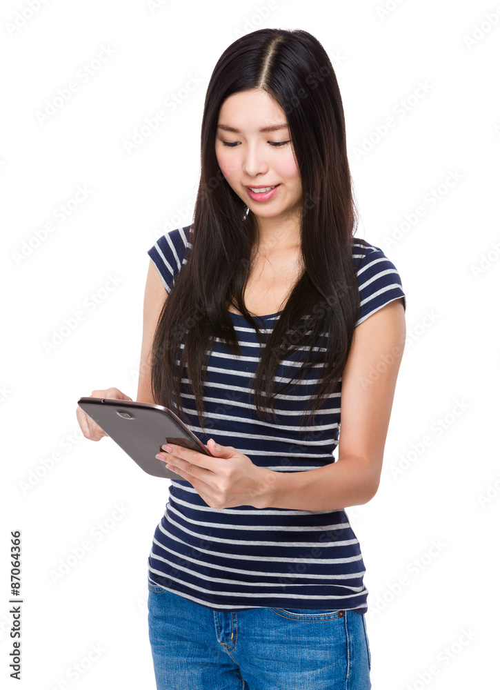 Young woman use of the tablet pc Young woman use of the tablet pc