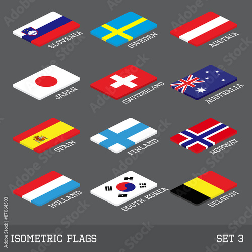Set of 12 flat isometric vector flags