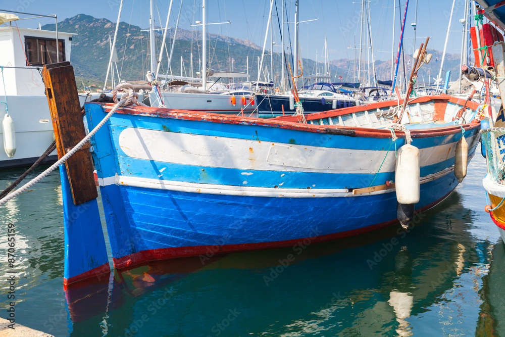 Wooden boat moored in Propriano, Corsica